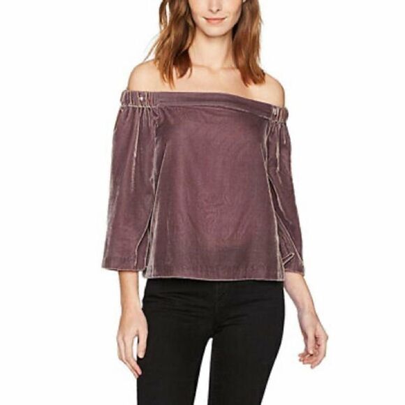 Calvin Klein Off Shoulder Velvet 3/4 Sleeve Top L‎ - Picture 1 of 7